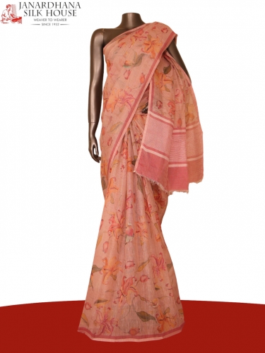 Pure Floral Linen Tussar Silk Saree